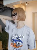 ワイドバングマチルダボブ切りっぱなしボブ オレンジベージュ