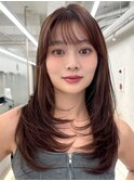 ★レイヤーカット韓国風ダブルカラー顔周り前髪カットボブ