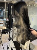 △ブリーチありインナーカラーグレージュ韓国風黒髪ロング