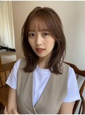 大人かわいいくびレイヤー顔まわりレイヤーカットピンクベージュ