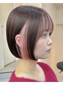 インナーカラーピンク×ボブ