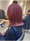 横浜タッセルボブ切りっぱなしボブピンクベージュカラー外ハネ
