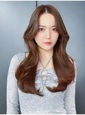 韓国ヘア顔周りレイヤーロングオリーブベージュ_F50073