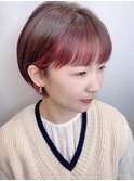 【morio原宿】丸みショートカット　インナーカラーレッド
