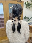 結婚式ヘアアレンジ☆リボンを使った編みおろしツインテール