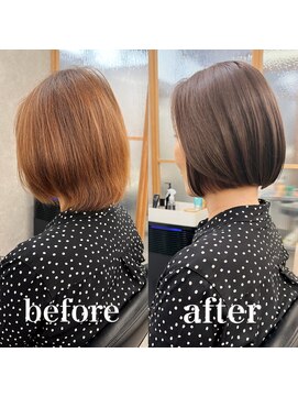 ヘアサロン ドットプラス 町田店(dot. plus) 白髪ぼかしカラー×まとまるボブ/黒髪/オリーブグレー/町田