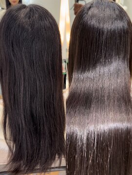 アム 表参道(am) 巻ける縮毛矯正【小顔薄めバンググレージュレイヤーロング前髪】