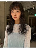 フィルムス 大阪本町(FILMS) ニュアンスウルフ/ダークブルー/デザインカラー/顔周りカット