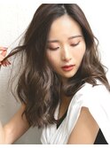 [chobii]グレージュカラーかきあげロングヘアデジタルパーマ栗原