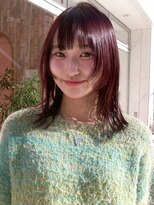 ソレイユトウキョウシブヤ(SOLEIL TOKYO shibuya) レイヤーカットウルフミディアムボルドー顔周りブリーチなし韓国