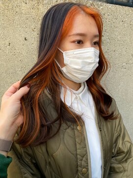 ミラ 新宿(MILA) オレンジベージュ/前髪インナーカラー/インナーカラー