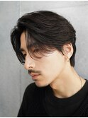 メンズセンターパート七三分けパートニュアンスパーマ刈り上げ