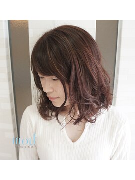 ムゥフ ヘアーアンドアイラッシュ(mouf hair&eyelash) ピンクアッシュベージュくびれセミディハイライトカラー