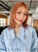 【阿形】アプリコットオレンジレイヤーウルフハッシュカット