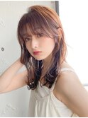 小顔 前髪 レイヤーカット くびれヘア  アプリコットオレンジ"