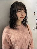 ミディアムパーマくるくるパーマ無造作ヘア前髪パーマ
