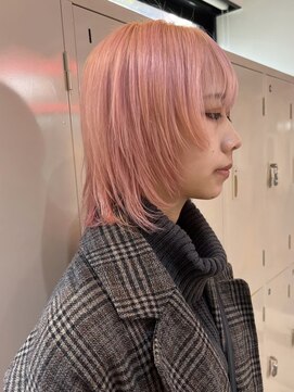 デート 下北沢(DATE) 下北沢ペールピンクベージュカラー顔周りレイヤーカットウルフ