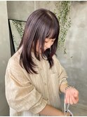 ミディアムレイヤー　暖色　暗髪　紫　パープル