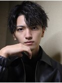 スパイラルパーマツイストパーマアップバング短髪メッシュ