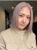 ボブ ブリーチ ハイトーン ダブルカラー ラベンダーベージュ