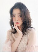 大人かわいい センターパート かきあげバング