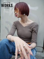 ワークス ヘアデザイン(WORKS HAIR DESIGN) オレンジ×レッド×ピンク ミニボブカラー
