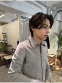 メンズセンターパート・ニュアンスパーマ・オレンジブラウン