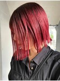ボブ 赤髪 ハイトーン ダブルカラー ケアブリーチ ショートボブ