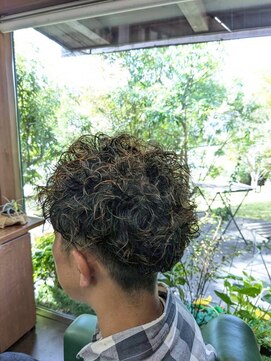 ナンバーエイト(number eight) ハイライトスパイラルパーマツーブロック茶髪メンズ