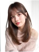 ロング顔周りレイヤー韓国ヘアココアベージュ_F21279