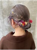 卒業式ヘアアレンジ♪ドライフラワー×金箔