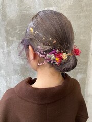 卒業式ヘアアレンジ♪ドライフラワー×金箔