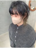 ウルフカット、インナーカラー、アッシュグレー、ツートーン