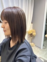 ワ ヘアー(wa-hair)&nbsp;韓国風ミディアムボブ切りっぱなし　グレーベージュ髪質改善