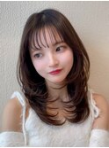 ★小顔ワンカールレイヤーカットデジタルパーマチェリーブラウン