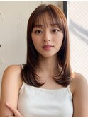 韓国ヘア レイヤーカット くびれヘア &nbsp;アプリコットオレンジ"