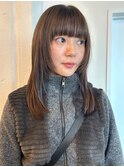 マロンベージュ　顔周りレイヤー　フルバング　透明感カラー