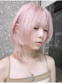 顔周りレイヤーボブレイヤーカットハッシュカットピンクベージュ