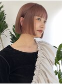 切りっぱなしボブ/ハイトーンカラーアッシュピンク/ケアブリーチ