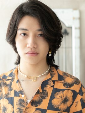 ミスターアンドミセス ファミリーカットサロンビーンズ 草加店(Mr&Mrs Beans) CカールでルーズなかきあげバングメンズロングウルフB草加