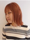 ピンクオレンジ/ミディアムボブ