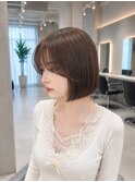 地毛風縮毛矯正韓国風顔まわりレイヤー小顔ボブ切りっぱなしボブ