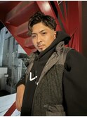 刈り上げスパイラルパーマ無造作メッシュアップバングメンズヘア