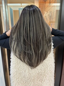 アップ(A+hair) ハイライトレイヤーカット白髪ぼかしミルクティー30代40代50代