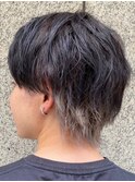 ダークアッシュニュアンスパーマ韓国マッシュベリーショート