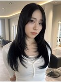 桑名ロングレイヤーカットハッシュカット透明感カラー重めロング