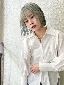 ジェム(GEM) ぱっつんボブ/ミントカラー/ブリーチカラー