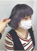 前髪インナーカラーラベンダーフェイスフレーミングパープル