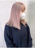 ミルクティーカラー/ミディアムボブ/ハイトーン/ケアブリーチ