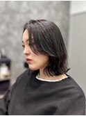 黒髪/グレーベージュ/レイヤーロング/前髪パーマ/津田沼